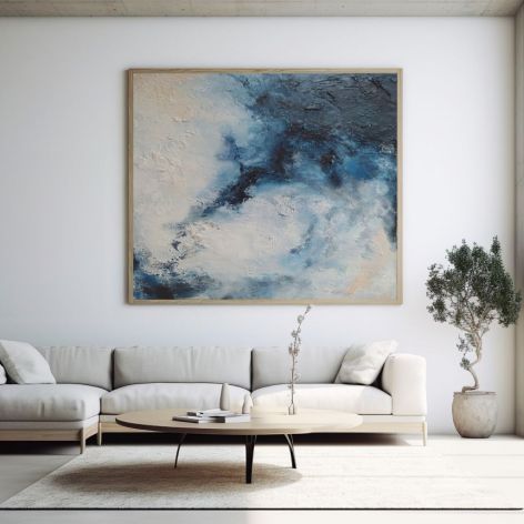 Abstrakcja BLUE, ręcznie malowana, obraz strukturalny 100x100 cm