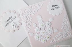 Kartka PAMIĄTKA CHRZTU z kwiatuszkami #1